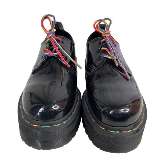 Dr. Martens 1461 Quad Rainbow Patent Platform Shoes black size 7 ladies 6 Men - Picture 4 of 16